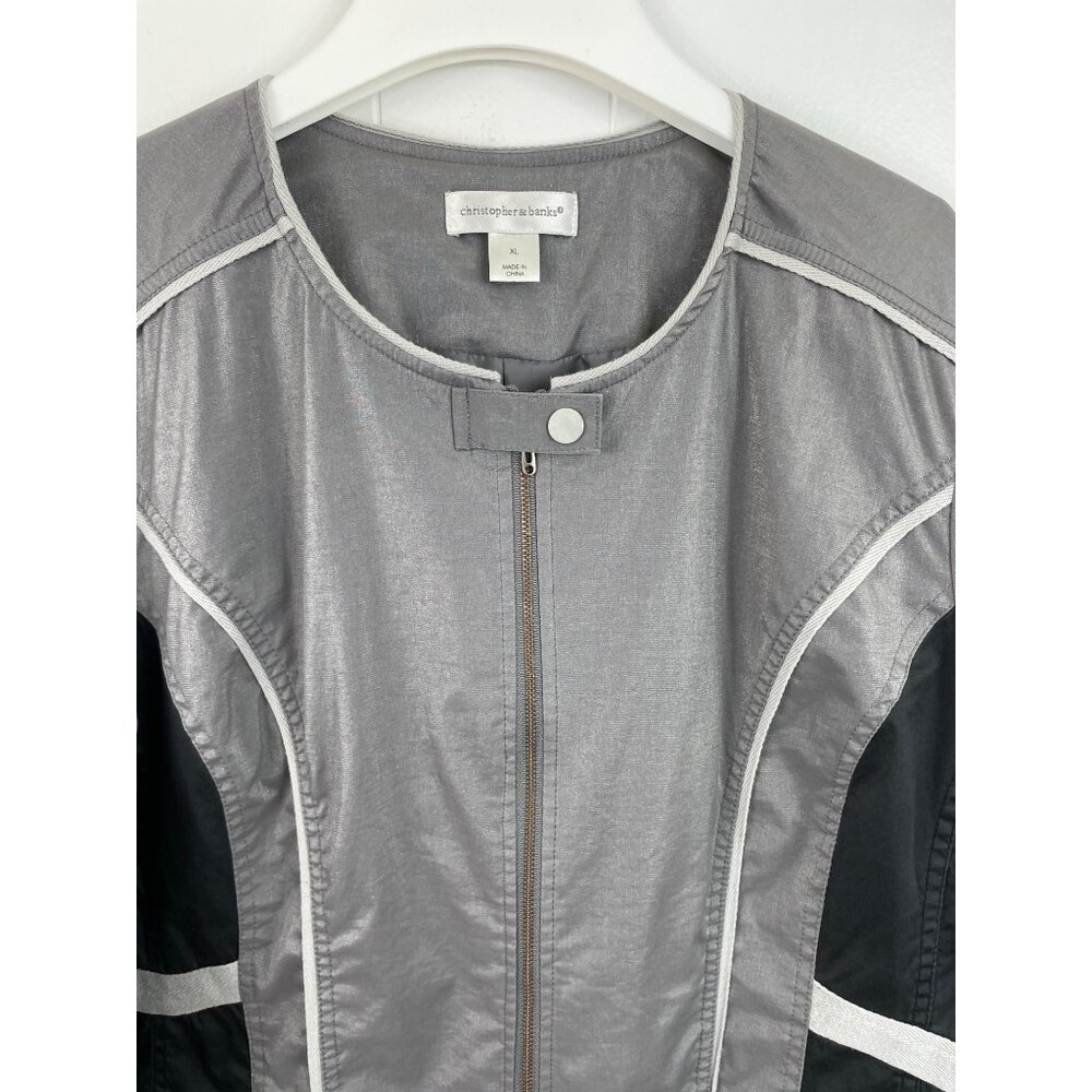 Christopher & Banks Gray Black Metallic Lined Full Zip Jacket Womens Size XL - Picture 3 of 10